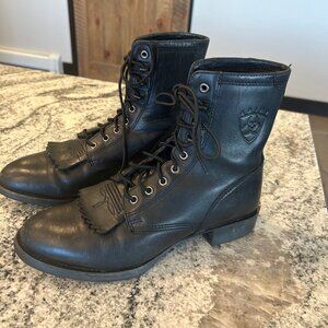 Ariat Men’s 8 (Fits 9.5/10 Wms) Heritage Kiltie Lacer Black Leather Roper Boots